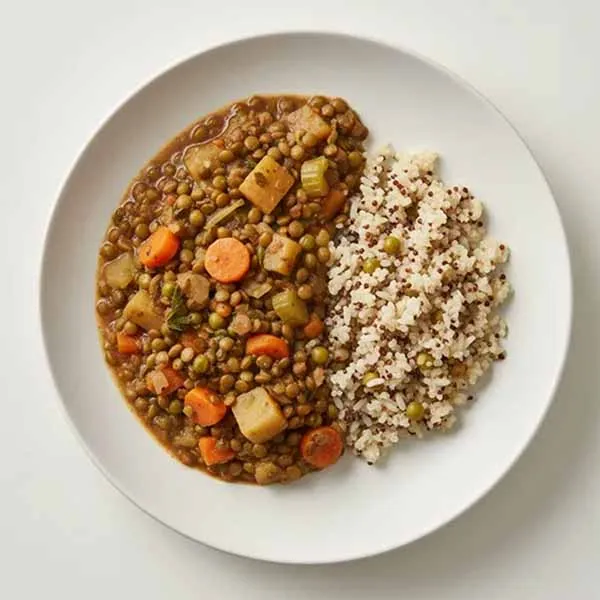 Old-School Green lentil & Vegetable Stew with Quinoa Rice Mix